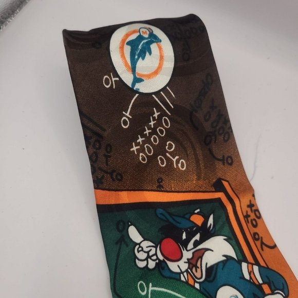 Miami Dolphins Silk Tie Warner Brothers Sylvester And Tweedy Bird 1993 Korea 59" - Picture 4 of 8